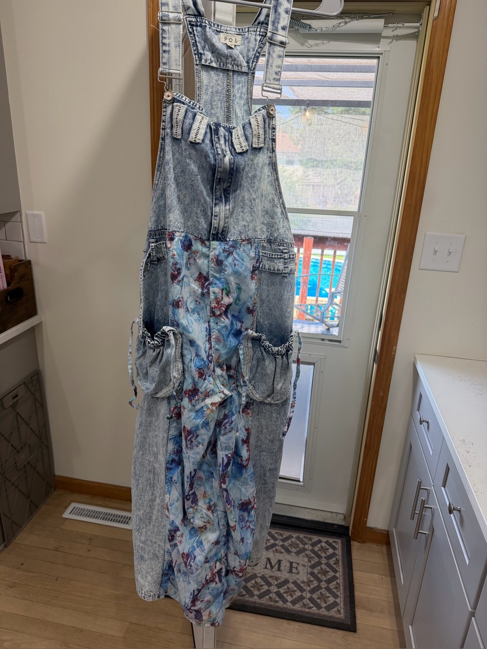POL Denim Patchwork Wide-Leg Overalls in Light Blue - Picture 2 of 6